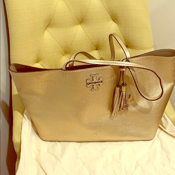 tory burch mcgraw gold tote